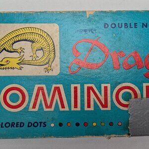 Halsam Double Nine Dragon Dominoes Colored Dots 55 Pieces USA Complete Vintage